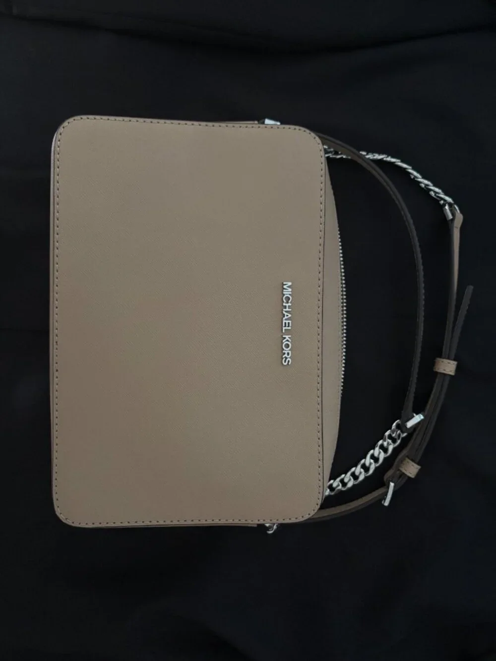 Michael Kors Jet Set East West Crossbody Bag Blush Saffiano Leather Silver